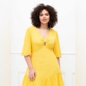 Eloquii Elements - Yellow Knot Front Flounce Dress - US 22/24